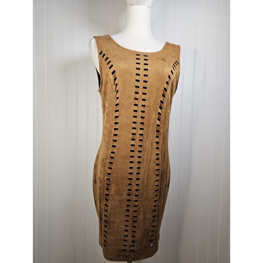Symphony Vintage Faux Suede Lazer Cut‎ Dress Women's L Rodeo Western Boho